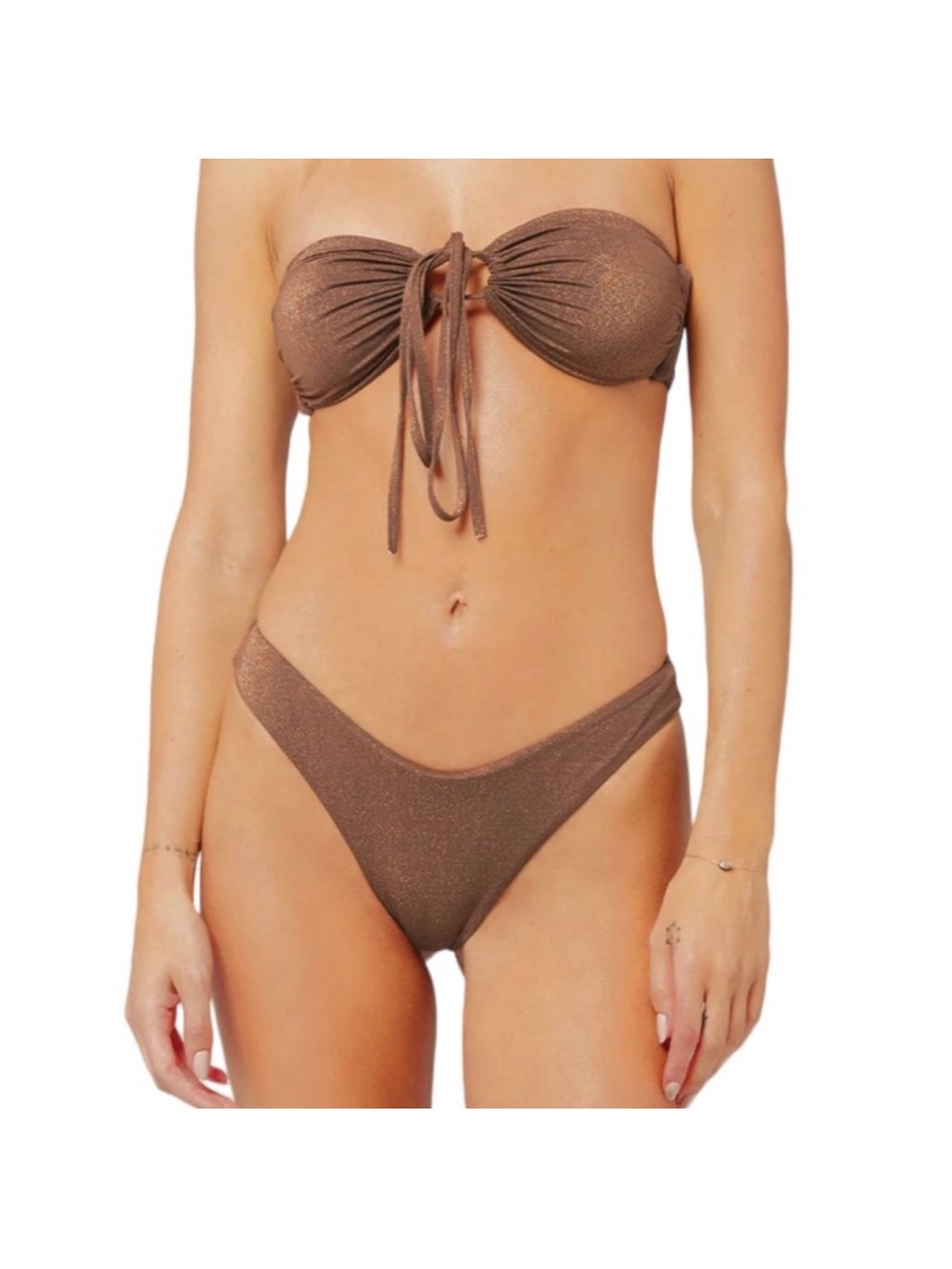 L Space Shimmer Top Set Cabana Bitsy Bikini Bottom Cafe Brown Size Small NWT